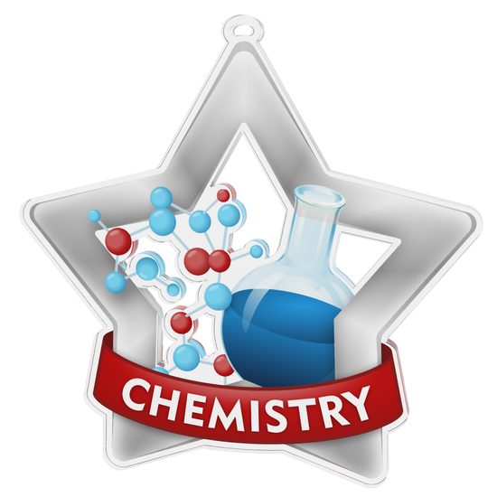Medalla Mini Estrella de Acrílico Plata para Química