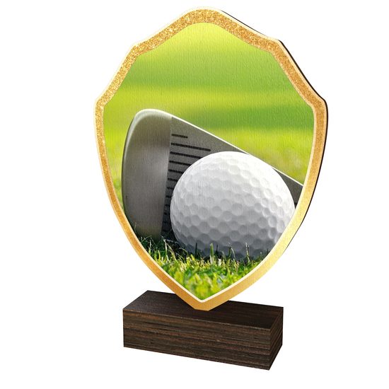 Trofeo Arden de Madera Real con Escudo de Golf