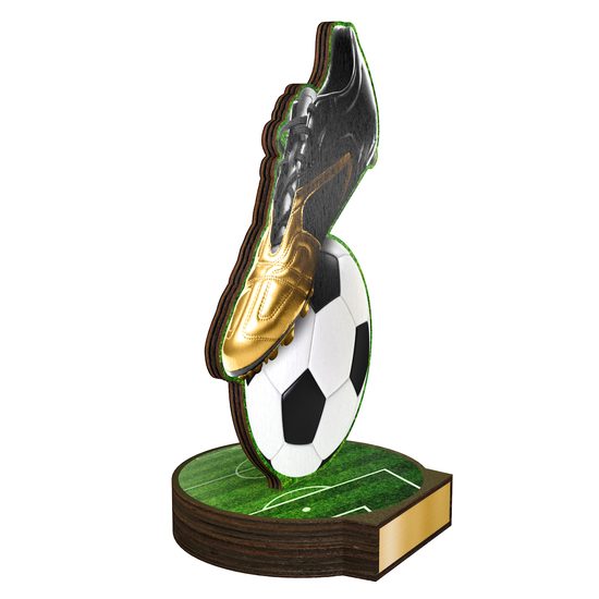 Trofeo Grove de Madera Real con Bota y Balón de Fútbol