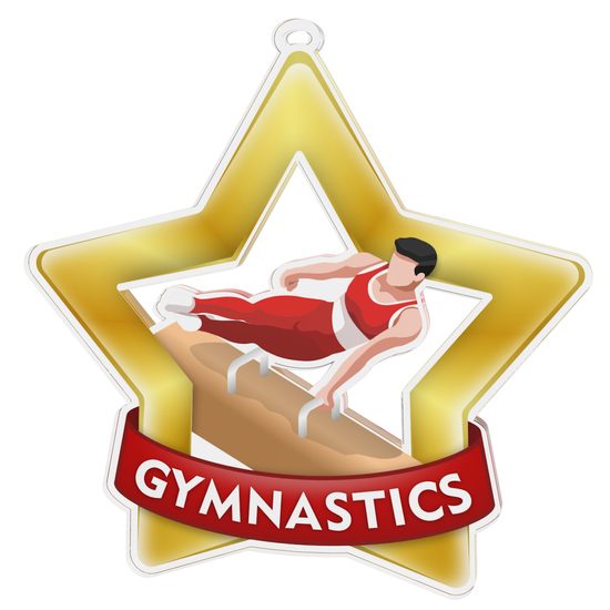 Medalla Mini Estrella de Acrílico Oro para Gimnasia Masculina