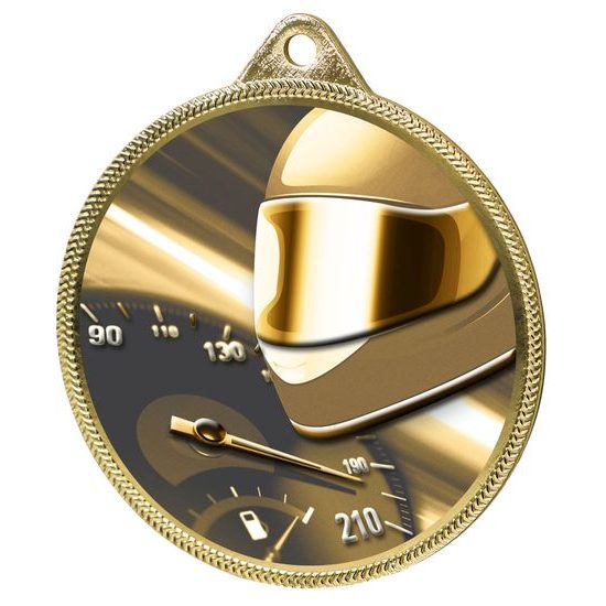 Medalla Clásica de Carreras de Motor con Textura 3D en Oro
