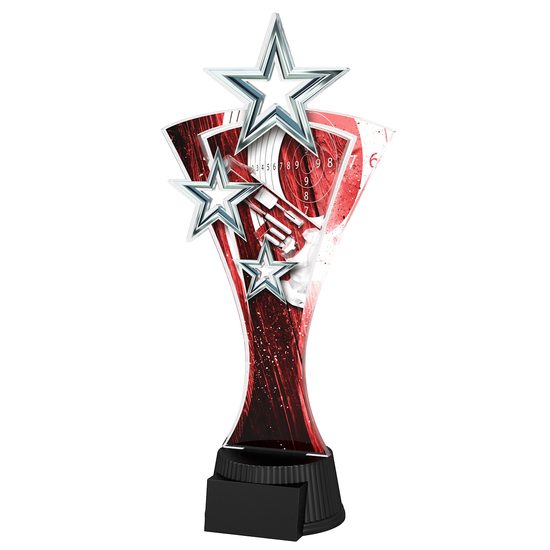 Trofeo Triple Estrella de Tiro con Pistola en Rojo y Plateado