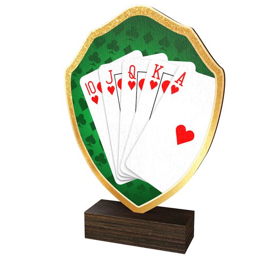Trofeo Arden de Madera Real con Escudo de Cartas
