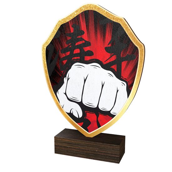 Trofeo Arden de Madera Real con Escudo de Artes Marciales