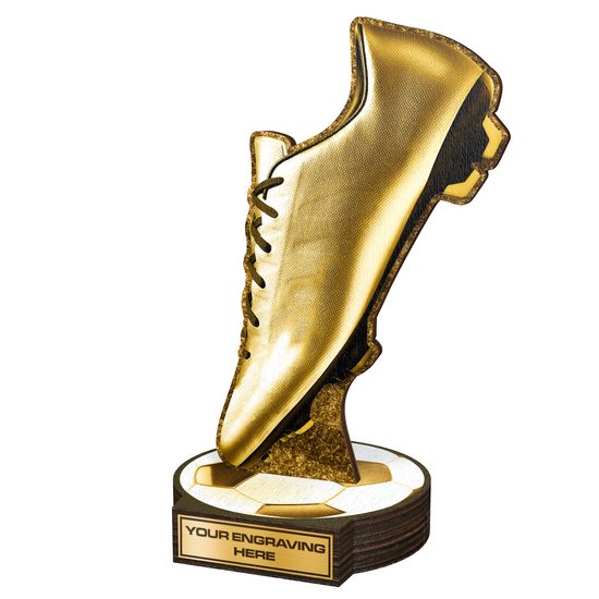 Trofeo Grove de Madera Real con Bota de Fútbol