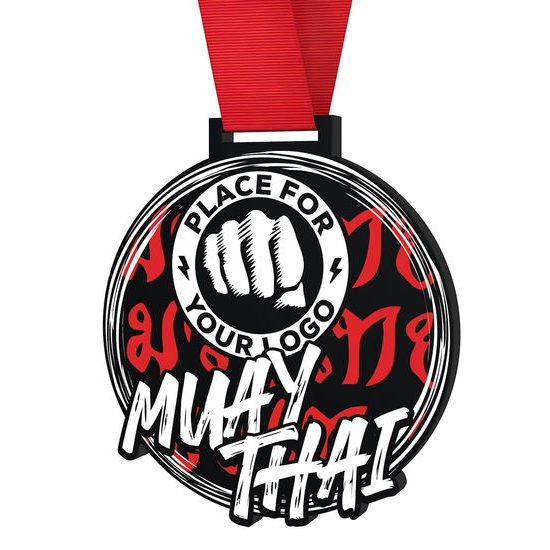 Medalla Gigante de Muay Thai en Acrílico Negro con Logo