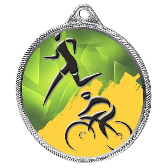 Medalla de Duatlón con Textura de Color e Impresión 3D en Plata
