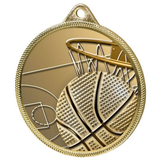 Medalla Clásica de Baloncesto con Textura 3D en Oro