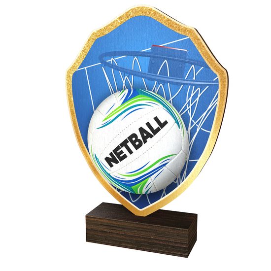 Trofeo Arden de Madera Real con Escudo de Netball