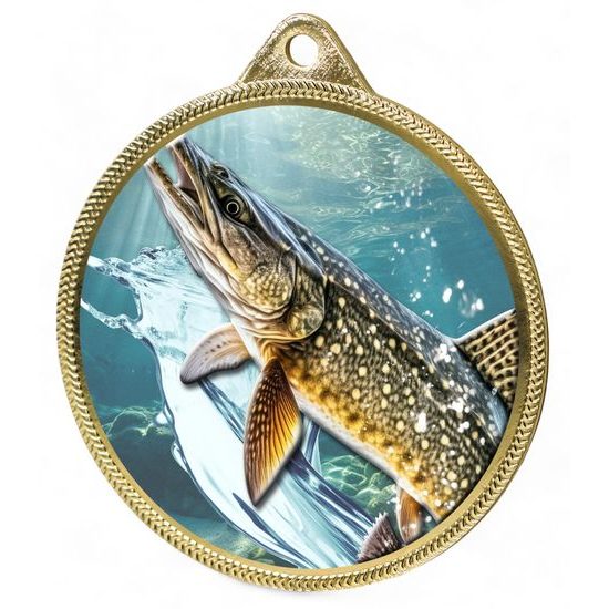 Medalla de Oro con Textura de Pesca de Pike