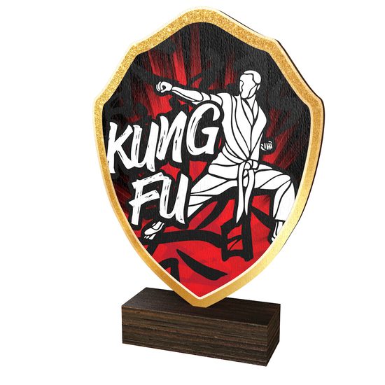 Trofeo Ardean de Madera Real con Escudo de Kung Fu