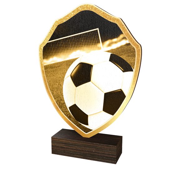 Trofeo Arden de Madera Real con Escudo de Fútbol Clásico