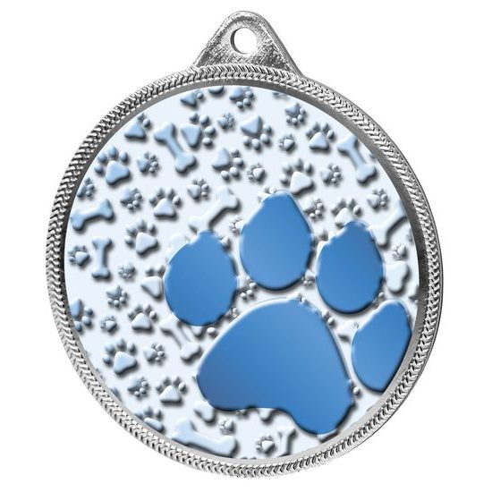 Medalla de Huella de Perro con Textura de Color 3D en Plata