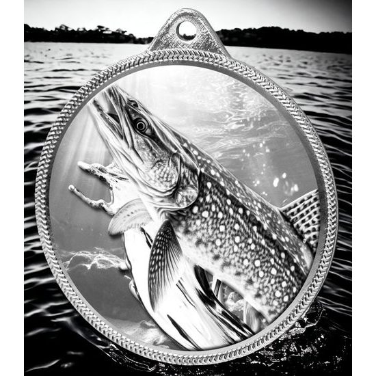 Medalla de Plata Clásica con Textura de Pesca de Pike