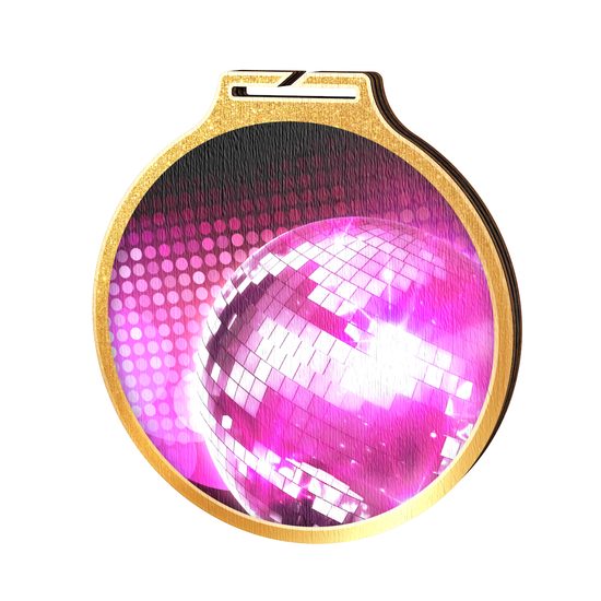 Medalla Habitat de Madera Ecológica Disco Rosa Glitterball Oro