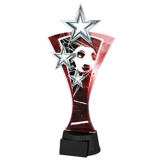 Trofeo Triple Estrella de Fútbol en Rojo y Plateado