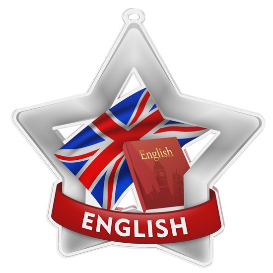 Medalla Mini Estrella de Acrílico Plata para Estudios de Inglés
