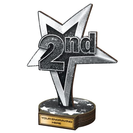 Trofeo Grove de Madera Real para Segundo Lugar con Estrella Plata