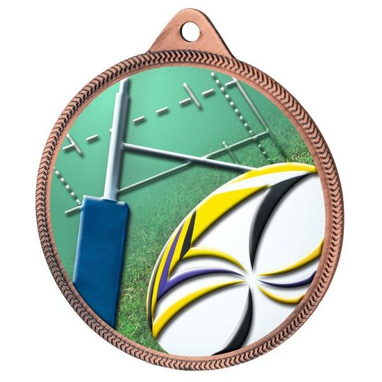 Medalla de Rugby con Impresión Texturizada 3D a Color Completo de 2 1/8" - Bronce