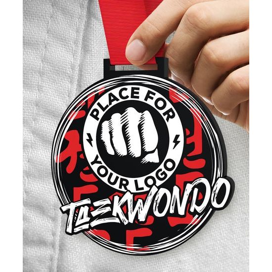 Medalla Gigante de Taekwondo en Acrílico Negro con Logo