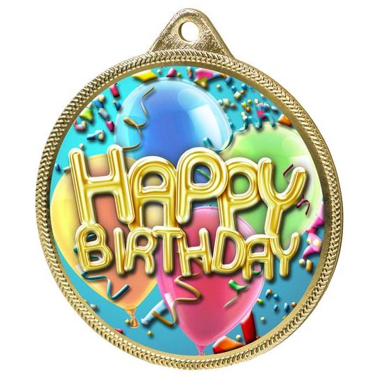 Medalla Dorada de Feliz Cumpleaños con Textura en Color 3D
