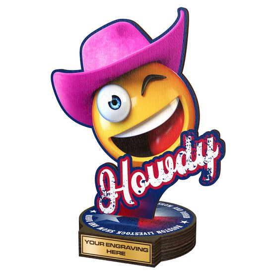 Trofeo de Madera Real con Sombrero Rosa de Rodeo