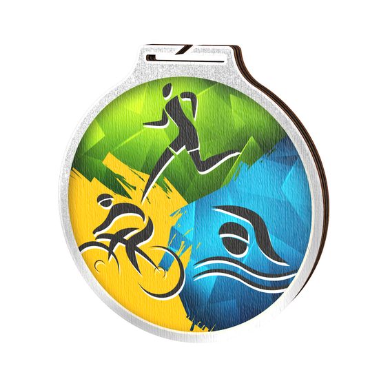 Medalla Habitat de Madera Ecológica para Triatlón Plata