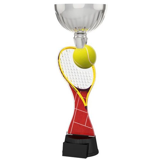 Trofeo de Copa Montreal con Raqueta y Pelota de Tenis Plata