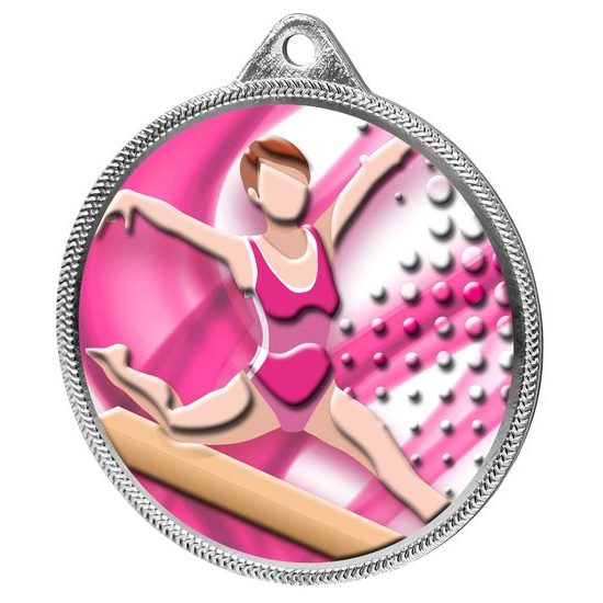 Medalla Clásica de Gimnasia con Textura de Color 3D en Plata