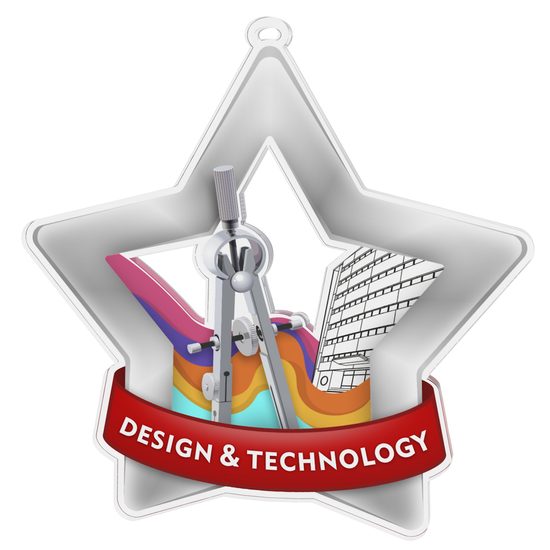 Medalla Mini Estrella de Acrílico Plata para Diseño y Tecnología