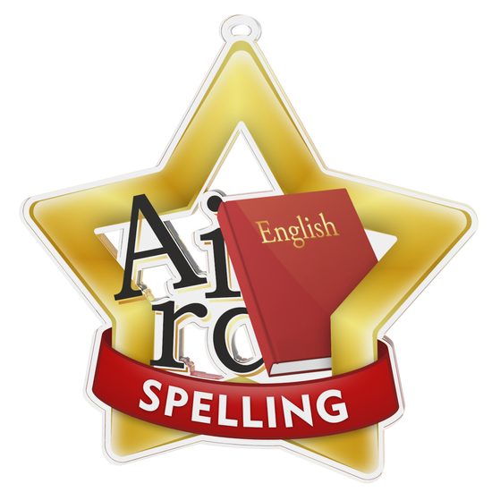 Medalla Mini Estrella de Acrílico Oro para Spelling