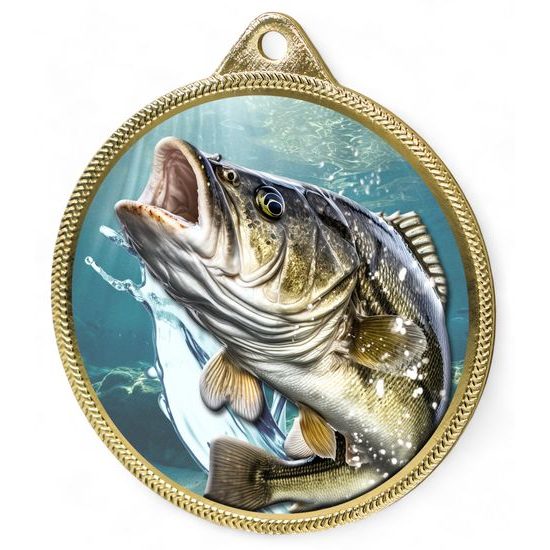 Medalla de Oro con Textura de Pesca de Carpas