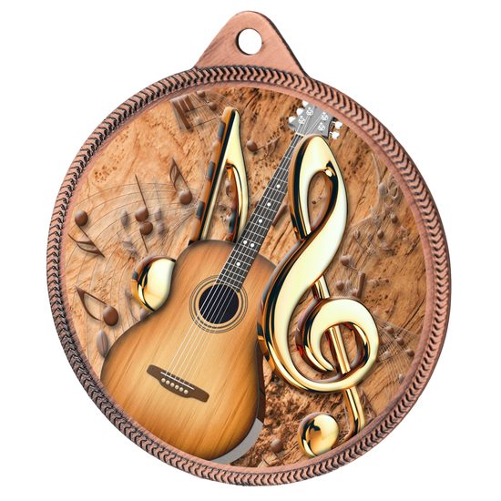Medalla de Guitarra Acústica con Textura de Color 3D en Bronce