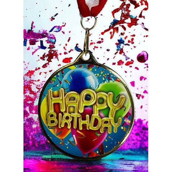 Medalla Barnet con Textura e Impresión 3D MaxMedal de Feliz Cumpleaños