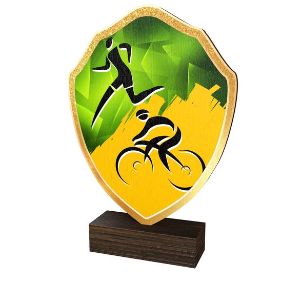 Trofeo Arden de Madera Real con Escudo de Duatlón