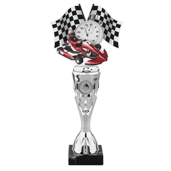 Trofeo de Acrílico con Banderas de Karting en Plateado