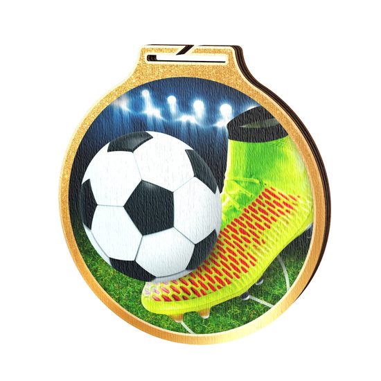 Medalla Habitat de Madera Ecológica Fútbol Soccer Oro