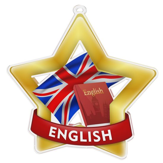 Medalla Mini Estrella de Acrílico Oro para Estudios de Inglés