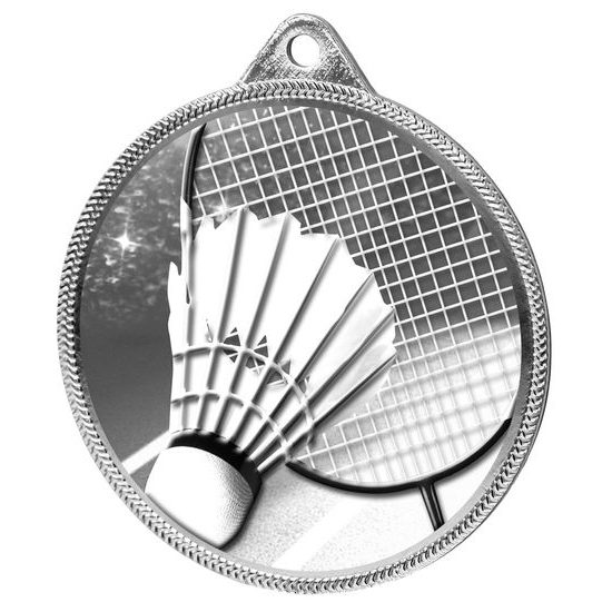 Medalla Clásica de Bádminton con Textura 3D en Plata