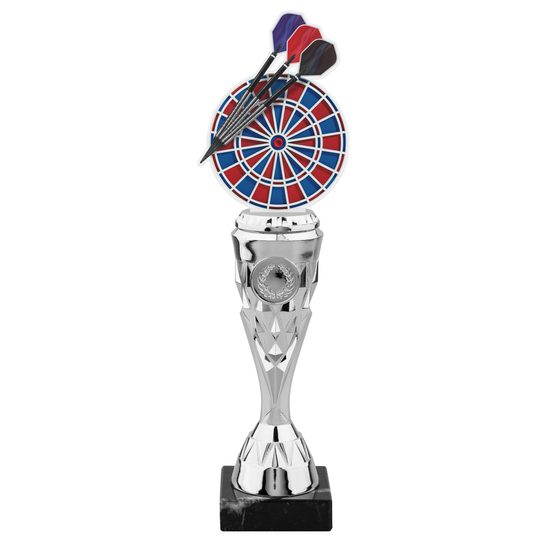 Trofeo de Dardos Plateado con Accesorios Rojos y Azules
