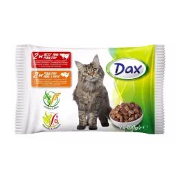 DAX CAT 4x100g kapsa hovězí s drůbezím, drůbeží s játry