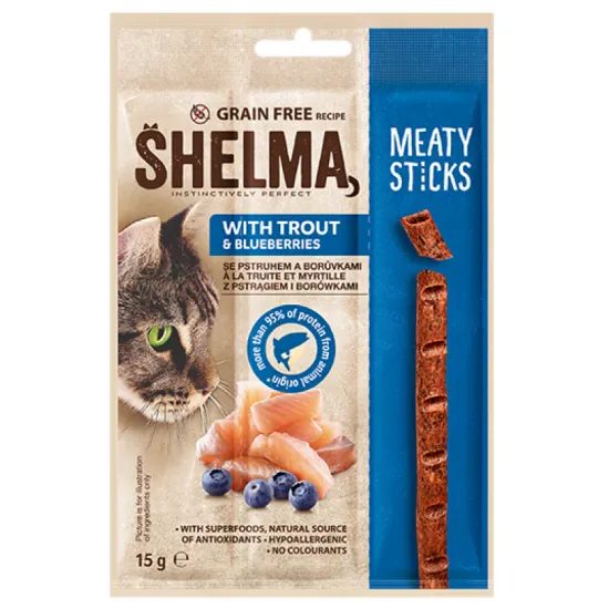 Shelma Snack masové tyčinky se pstruhem a borůvkami
