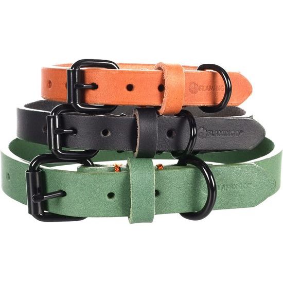 Flamingo Leano Black - kožený obojek pro psy, černý