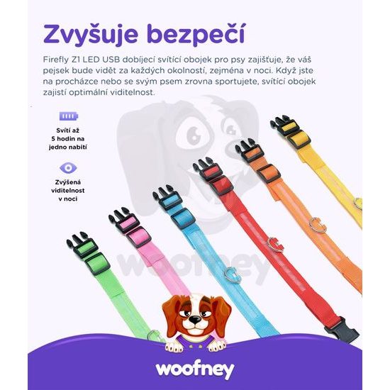 Svítící LED obojek pro psy - Firefly Z1 - USB dobíjení - červený