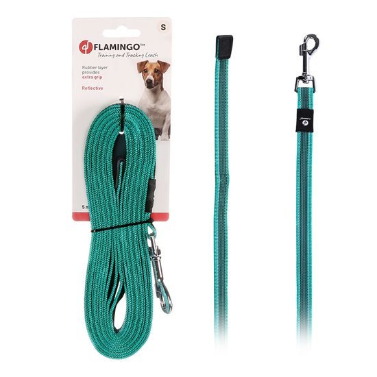Stopovací reflexní pogumované vodítko Flamingo Xeno, 5 metrů x 2 cm - tyrkysová