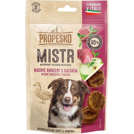 60g Propesko Mistr snack pes burger kachní,jablko,tymián