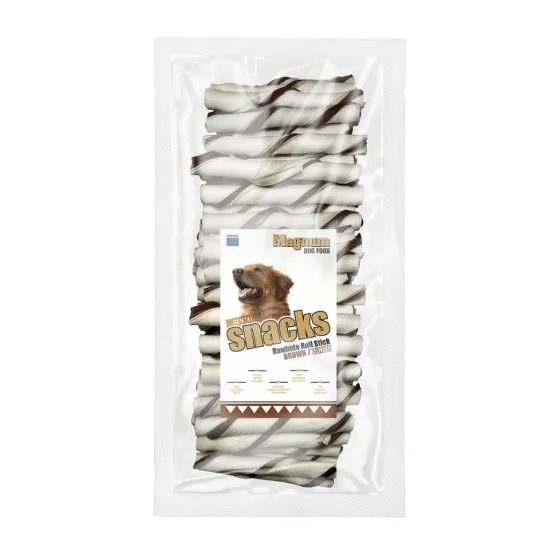 Magnum Rawhide roll stick BROWN/WHITE 12,5 cm 40 ks