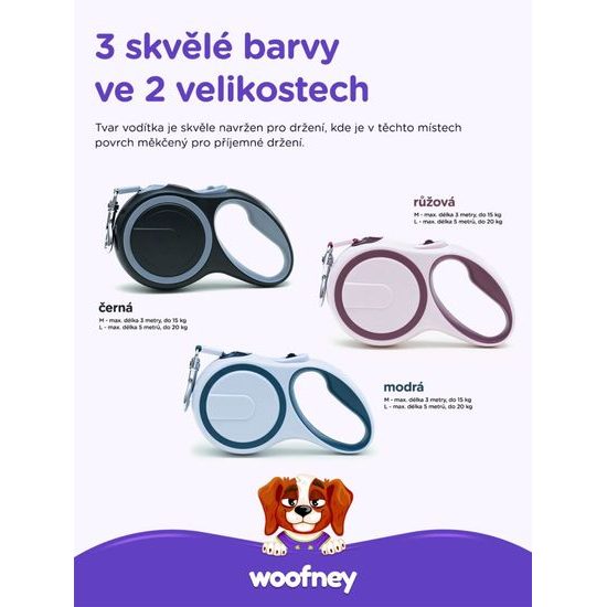 Samonavíjecí vodítko pro psy - Flexi Walk - černá, pásek 3m/15 kg (M)