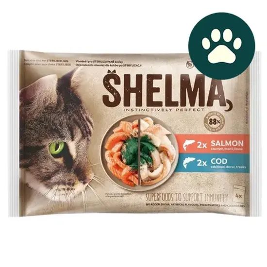 Shelma kapsičky kočka 2x losos, 2x treska