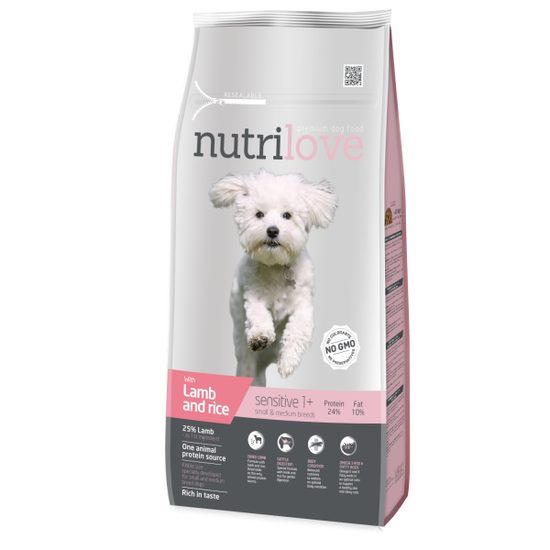 Nutrilove GRANULE adult Sensitive Small & Medium breeds s jehněčím 8kg
